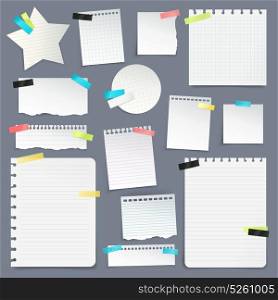 Set of Paper Scraps And Clean Sheets. Realistic set of paper scraps and clean sheets torn from school notebook on gray background isolated vector illustration