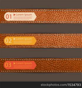 Set of paper, stickers, labels, tags. Leather texture background on retro style. Vector template design