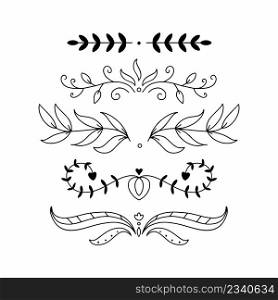 Set of pattern elements. Decorative twig for wedding card decoration. Doodle style ornament.