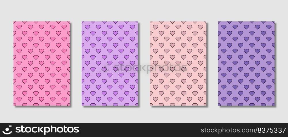 Set of pattern seamless heart abstract background. Repeated hearts. Cute seamless pattern. Endless romantic print. Vector illustration