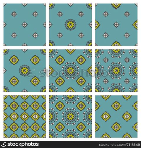 Set of patterns textile design collection for fabric and carpet. Classic geometric ornaments