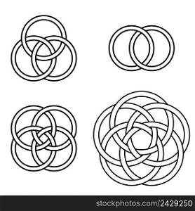 set of patterns twisted rings, vector logo tattoo plexus circles, pattern of intertwined circles