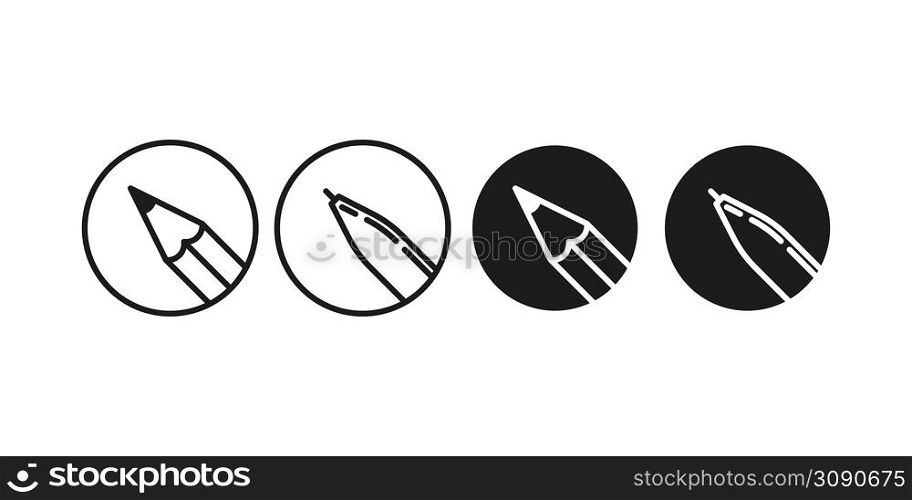Set of pen an pencil. Logotype set in flat style. Silhouette of stationery. Office supplies vector illustration.