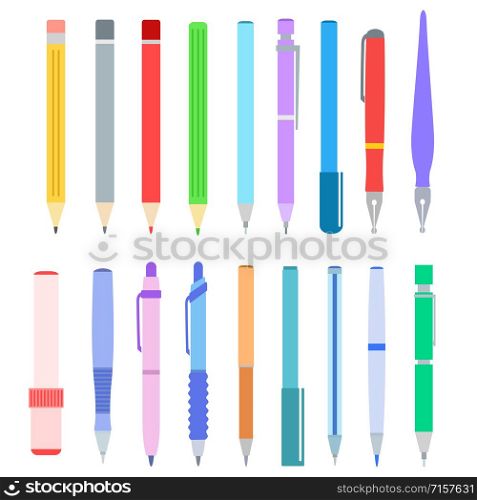 Set of pen, pencil, felt-tip pen and marker on white, stock vector illustration