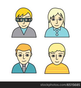 Set of people characters avatar vectors in flat design. Female and male portrait icons. Illustrations for identity in Internet, concepts, app pictograms, infographic. Isolated on white background. . Set of People Characters Avatars in Flat Design.. Set of People Characters Avatars in Flat Design.
