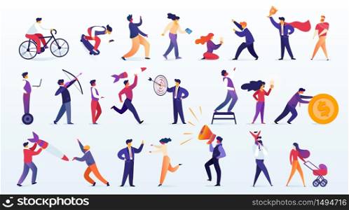 Set of People Isolated on White Background. Different Young and Adult Male and Female Characters, Teenagers, Businessmen, Freelancers, Family with Children Collection. Cartoon Flat Vector Illustration. Big Set of People Isolated on White Background.