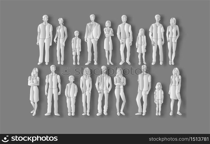 set of people. paper art style.