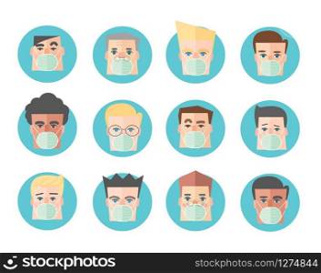 set of people wearing medical masks vector illustration EPS10