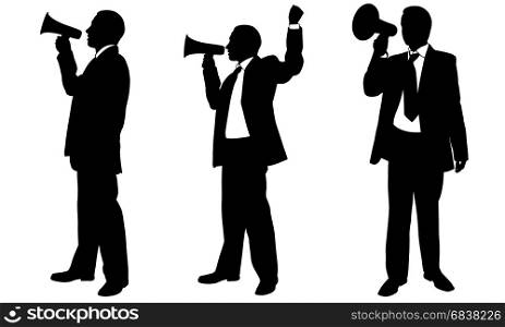 Set of people with megaphones isolated on white