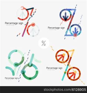 Set of percentage signs, flat design. Linear style