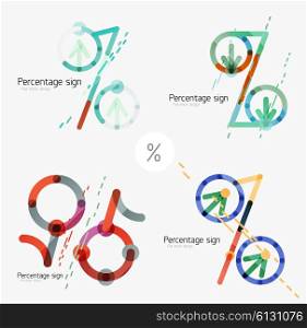 Set of percentage signs, flat design. Linear style