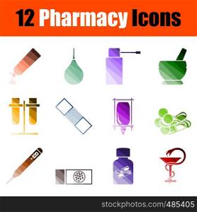 Set of Pharmacy Icons. Color Ladder Design. Vector Illustration.