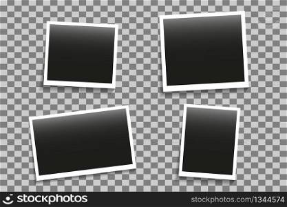 Set of photo frames mockup with shadow on transparent background. Foto album memmory. Template decoration for desing. Realistic gallery photography of portraits. Picture for web, mobile app. Vector. Set of photo frames mockup with shadow on transparent background. Foto album memmory. Template decoration for desing. Realistic gallery photography of portraits. Picture for web, mobile app. Vector.
