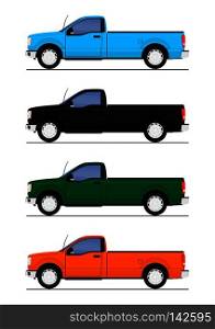Set of pick up truck in four colors.Flat vector.
