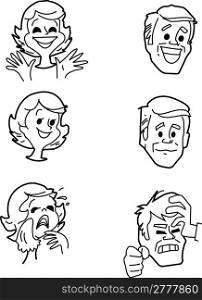 Set of pictures of emotions of the man and the woman - a vector