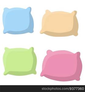 Set of pillows. Large and small object. Cartoon flat illustration. Soft colored cushions in blue and pink. Element of bedroom and bed for sleep. Set of pillows. Large and small object.