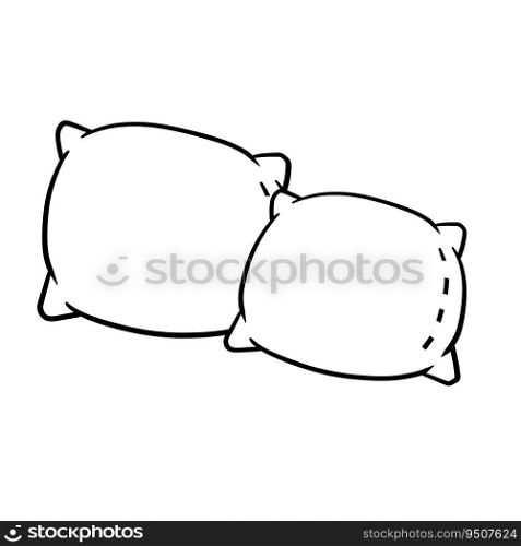 Set of pillows. Soft cushions. Large and small object. Cartoon black and white flat illustration. Element of bedroom and bed for sleep. Set of pillows. Soft cushions.