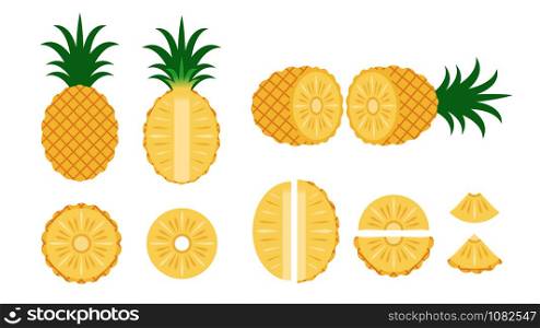Set of pineapple isolated on white background - Vector illustration