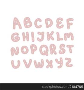 Set of pink alphabet of latin letters. Perfect for poster, party invitation and print. Hand drawn vector illustration for decor and design.