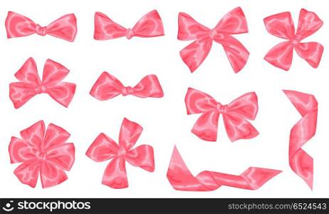 Set of pink satin gift bows and ribbons. Set of pink satin gift bows and ribbons.