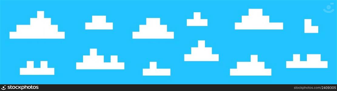 Set of pixel clouds. 8-bit. Video game style. Vector. Set of pixel clouds. 8-bit. Video game style. Vector illustration