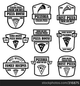 Set of pizza house, pizzeria emblems. Design element for poster, logo, label, sign. Vector illustration