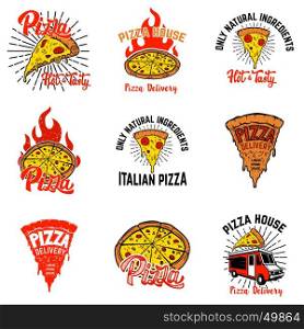 Set of pizza labels. Design elements for logo,emblem, sign, poster, menu. Vector illustration