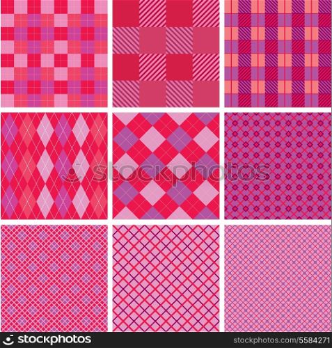 Set of plaid seamless patterns in pink colors for girls