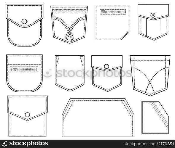 Set of pockets, line art, simple icons
