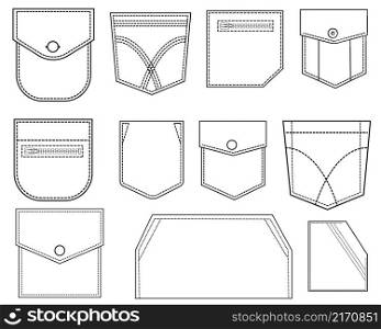 Set of pockets, line art, simple icons