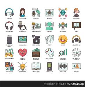 Set of Podcast thin line icons for any web and app project.