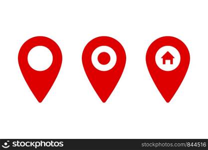 Set of pointer icons or pins for map. Sign of navigation or location isolated on white background. EPS 10. Set of pointer icons or pins for map. Sign of navigation or location isolated on white background.