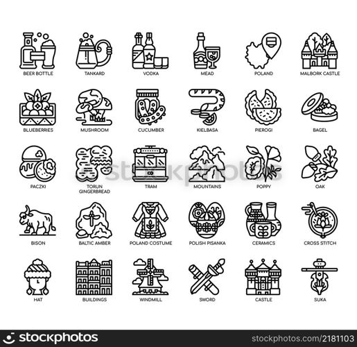 Set of Poland thin line icons for any web and app project.