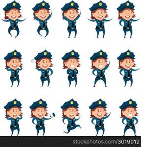 Set of police women flat icons. Vector image of the Set of police women flat icons