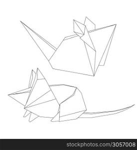Set of polygonal outline mouses. Contour origami rat. New Year symbol. The object is separate from the background. Vector element for greeting cards, banners and your design.. Set of polygonal outline mouses. Contour origami rat. New Year symbol. The object is separate from the background. Vector element
