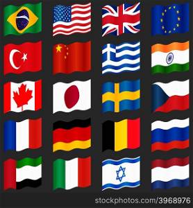 Set of popular country flags. Waving flags