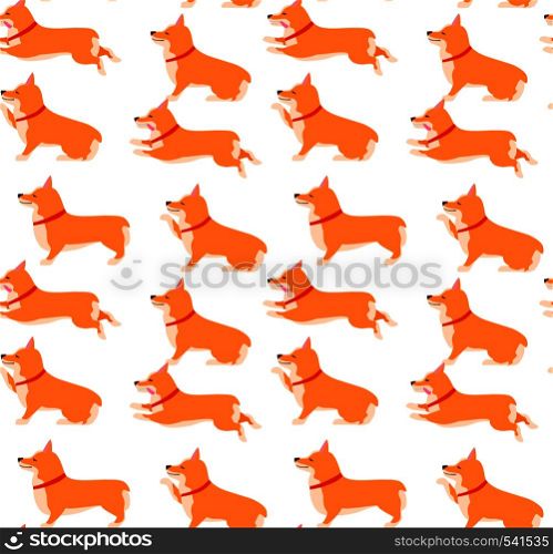Set of poses and emotions dog seamless pattern. Welsh Corgi Set. Teach dog. Stay, Wait, Sit. Flat vector illustration.. Set of poses and emotions dog seamless pattern. Welsh Corgi Set.