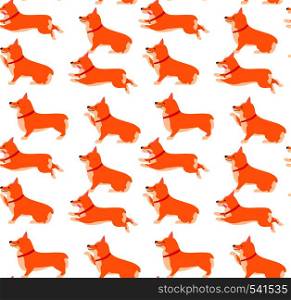 Set of poses and emotions dog seamless pattern. Welsh Corgi Set. Teach dog. Stay, Wait, Sit. Flat vector illustration.. Set of poses and emotions dog seamless pattern. Welsh Corgi Set.
