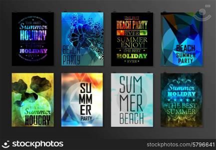 Set of poster, flyer, brochure design templates.. Elements for Summer Holidays with colorful background. Calligraphic designs and ornaments
