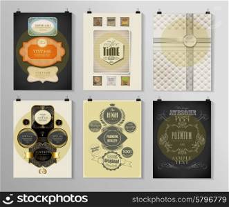 Set of poster, flyer, brochure design templates in different styles. Calligraphic and labels. Retro vintage design.
