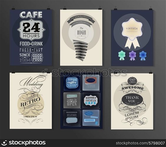 Set of poster, flyer, brochure design templates in different styles. Calligraphic and labels. Retro vintage design.
