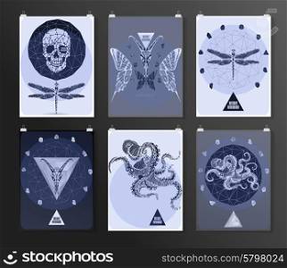 Set of poster, flyer, brochure design templates in gothic style. Symbol, sign for tattoo. Abstract modern backgrounds.