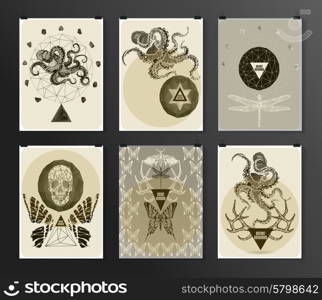 Set of poster, flyer, brochure design templates in gothic style. Symbol, sign for tattoo. Abstract modern backgrounds.