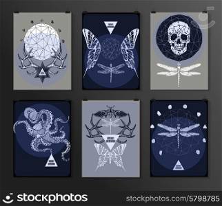 Set of poster, flyer, brochure design templates in gothic style. Symbol, sign for tattoo. Abstract modern backgrounds.