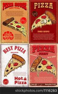 Set of poster template with pizza. Design element for poster, banner, sign, emblem. Vector illustration