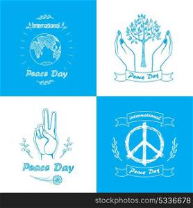 Set of Posters for International Peace Day Vector. Posters for International Peace Day. Vector illustration includes different love and harmony symbols as trees, doves and planet, twigs and fingers