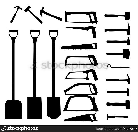 Set of power tools, shovel, drill, hammer. Vector icon.