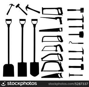 Set of power tools, shovel, drill, hammer. Vector icon.