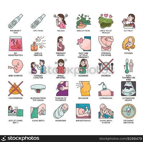 Set of Pregnancy thin line icons for any web and app project.