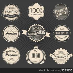 Set of Premium Quality and Guarantee Labels and sticker with retro vintage styled design, vector